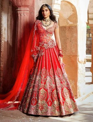 Avasa Red Embroidered Lehenga Set by Dolly J available on Indiaspopup