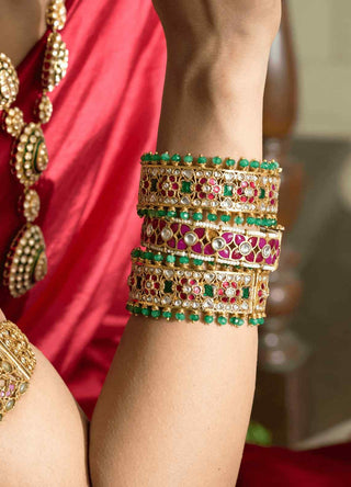 Devangi red green kundan bangles