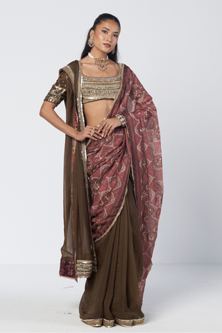 Goblet olive sari set