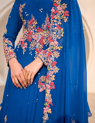 Ethereal royal blue blossom anarkali and dupatta