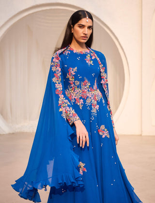 Ethereal royal blue blossom anarkali and dupatta