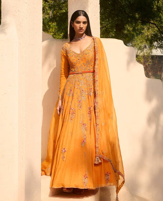 Dolly J Zafrina Orange Anarkali Set available on indiaspopup