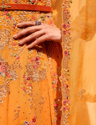 Dolly J Zafrina Orange Anarkali Set available on indiaspopup