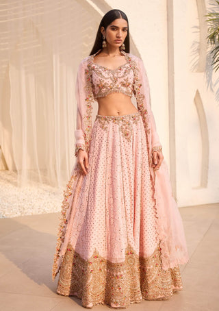 Dolly J Rosaline Pink Chikankari Lehenga Set available on indiaspopup