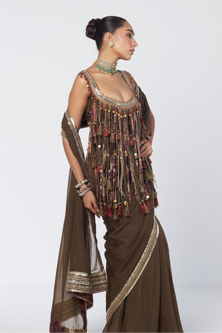 Charm olive sari set
