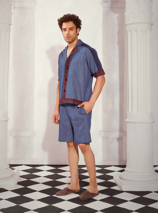 Nikita Mhaisalkar Men-Denim Blue Shirt And Shorts-INDIASPOPUP.COM