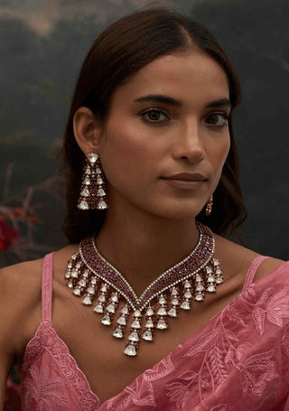 Ojasvini red zircon necklace and earrings