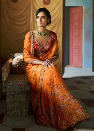 Red marigold amberika sari and blouse