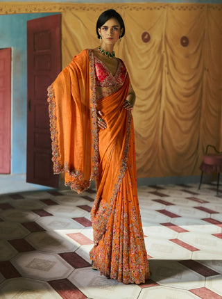Red marigold amberika sari and blouse