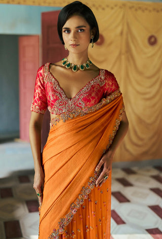 Red marigold amberika sari and blouse