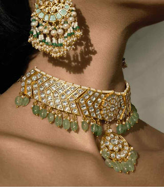 Neha green kundan choker