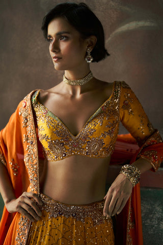 Marigold yellow and tangerine tamira lehenga set