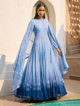 Dolly J Azure Dream Chikankari Anarkali Set available on indiaspopup