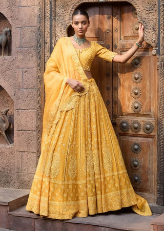 Amra yellow chikankari lehenga set