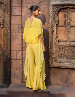 Jaune yellow corset, cape and sharara chikankari set