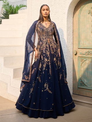 Amara blue jacket kurta with skirt set