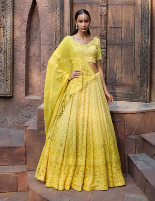 Dolly J Soleil Chikankari Yellow Lehenga Set available on indiaspopup