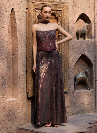 Mocha mirage corset and drape skirt set