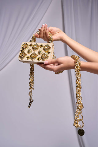 Gilded Glimmer Chainlink Belt Bag by Papa Don'T Preach By Shubhika Accessories, available on Indiaspopup.com