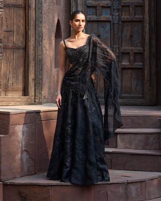 Dolly J Black Starlit Draped Lehenga Set available on indiaspopup