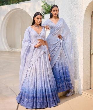 Opal mirage blue lehenga sari set