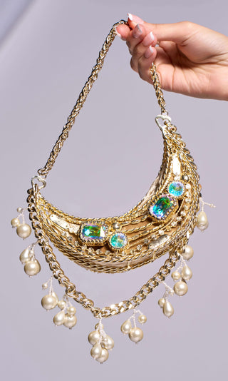 Gold Moonbeam Bag by Papa Don'T Preach By Shubhika Accessories, available on Indiaspopup.com