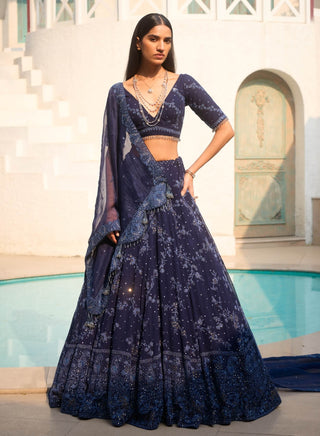 Auria blue chikankari lehenga set