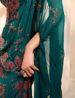 Rosette green grove drape sari and blouse