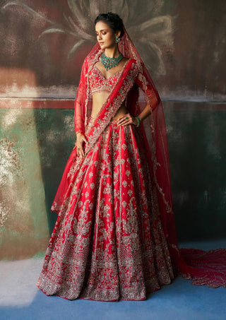 Deep scarlet sarvaya bridal lehenga set