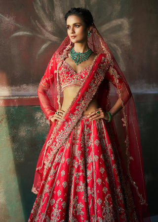 Deep scarlet sarvaya bridal lehenga set