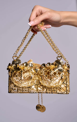 Gold Mini Bag by Papa Don'T Preach By Shubhika Accessories, available on Indiaspopup.com