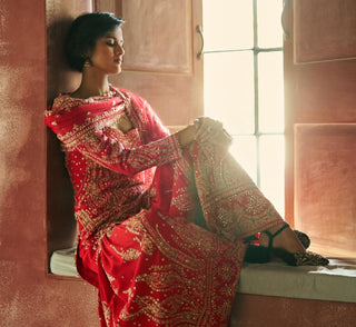 Red rouzara sharara set