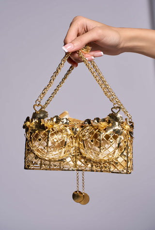 Gold Mini Bag by Papa Don'T Preach By Shubhika Accessories, available on Indiaspopup.com