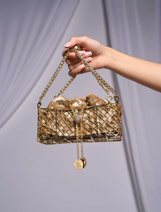 Gold Mini Bag by Papa Don'T Preach By Shubhika Accessories, available on Indiaspopup.com