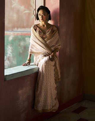 Ivory elara chikankari sari and blouse
