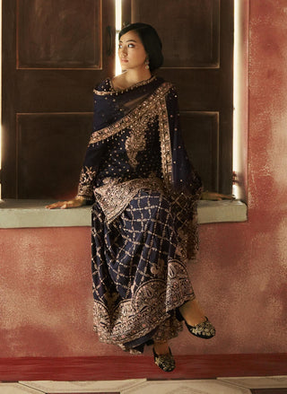 Navy mirelda kurta and sharara set