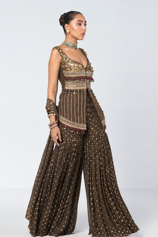 Ghungroo olive sharara set