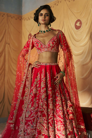 Red ravaya bridal lehenga set