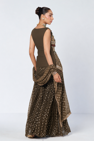 Ghungroo olive sharara set