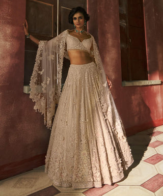 White alabloom cocktail lehenga set