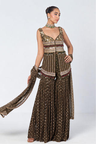 Ghungroo olive sharara set