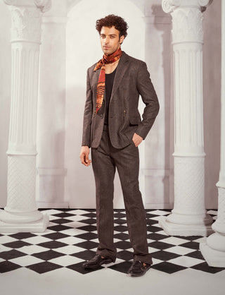 Nikita Mhaisalkar Men-Gray Tweed Blazer Pantsuit Set-INDIASPOPUP.COM