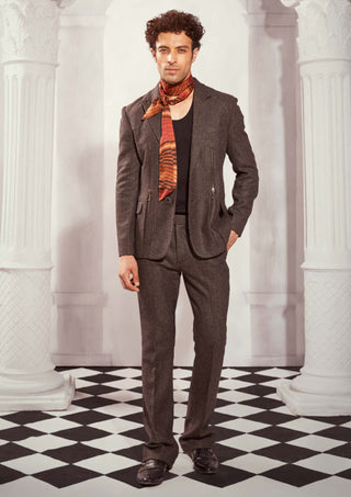 Nikita Mhaisalkar Men-Gray Tweed Blazer Pantsuit Set-INDIASPOPUP.COM