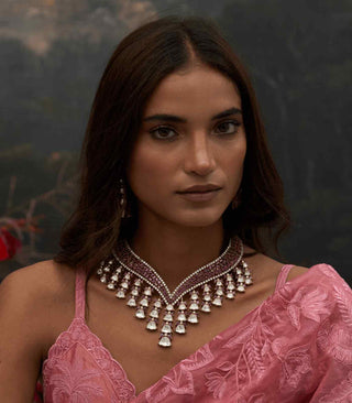 Ojasvini red zircon necklace and earrings