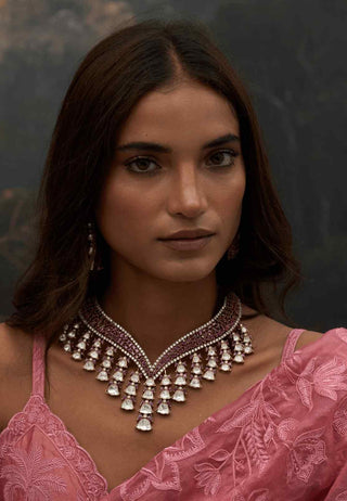 Ojasvini red zircon necklace and earrings
