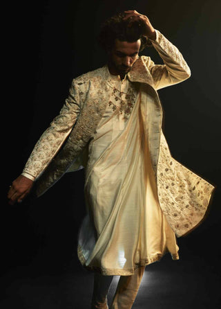 Ivory embriodered cutdana sherwani set