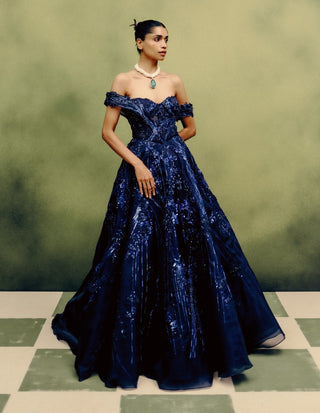 Stellar neon navy noir ball gown