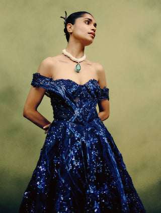 Stellar neon navy noir ball gown