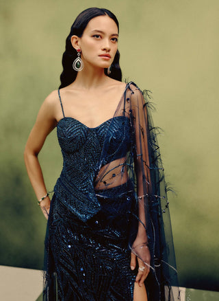 Celeste navy plume corset & skirt set