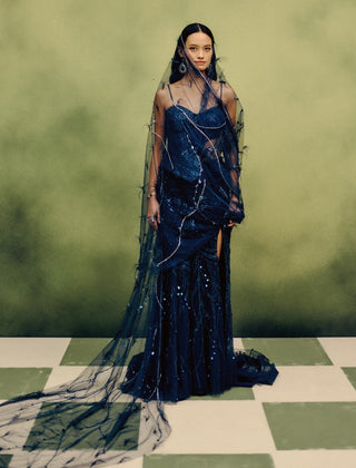 Celeste navy plume corset & skirt set